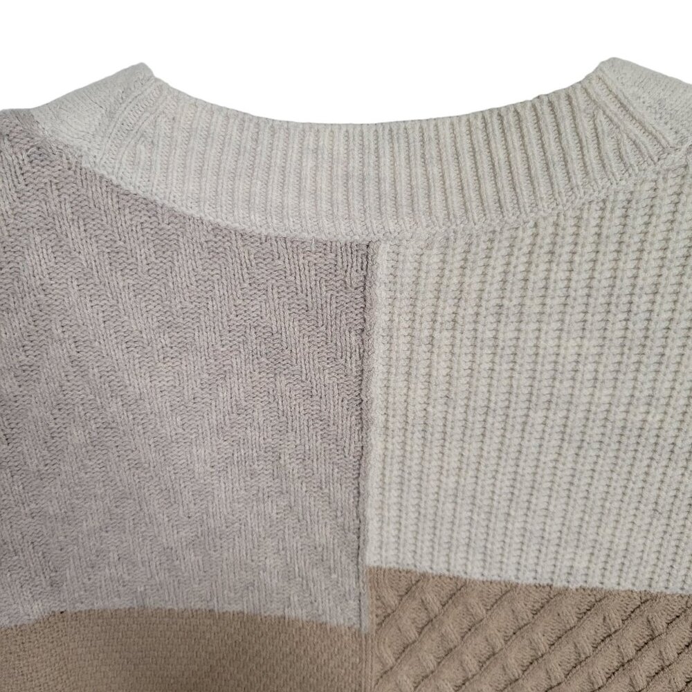 J Jill Size 2X Cardigan V-neck Sweater Multi Knit Color Block Textured Tan Cream - Picture 8 of 8
